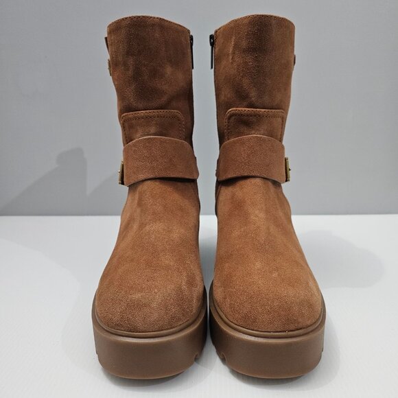 Michael Michael Kors Perry Moto Boot Womens 10 Brown Suede Combat Lug Sole - Picture 4 of 15